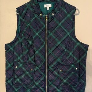 Crown & Ivy Plaid Quilted Vest - Navy and Green
